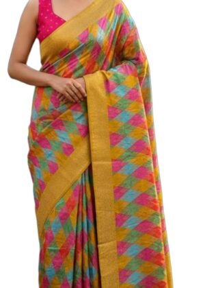 Glory Sarees Women's Luxurious Satin Pure Silk Original Saree Position Print Work Banarasi Kanjivaram Style Saree With Blouse Piece(Elegant109_Parent)