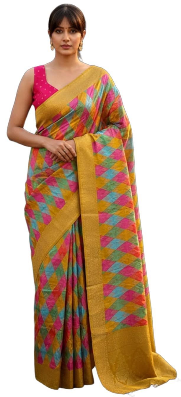 Glory Sarees Women's Luxurious Satin Pure Silk Original Saree Position Print Work Banarasi Kanjivaram Style Saree With Blouse Piece(Elegant109_Parent)