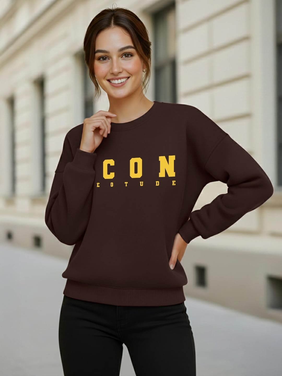 LEOTUDE Women's Boyfriend Fit Loopknit Sweatshirt | Full Sleeve Drop Shoulder | Sweatshirt for Women - Image 21