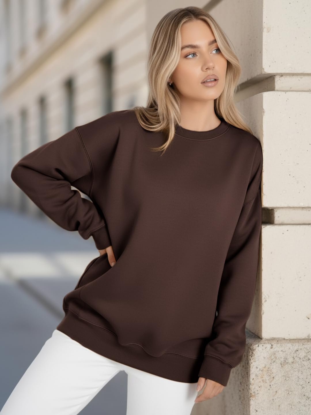 LEOTUDE Women's Boyfriend Fit Loopknit Sweatshirt | Full Sleeve Drop Shoulder | Sweatshirt for Women - Image 6