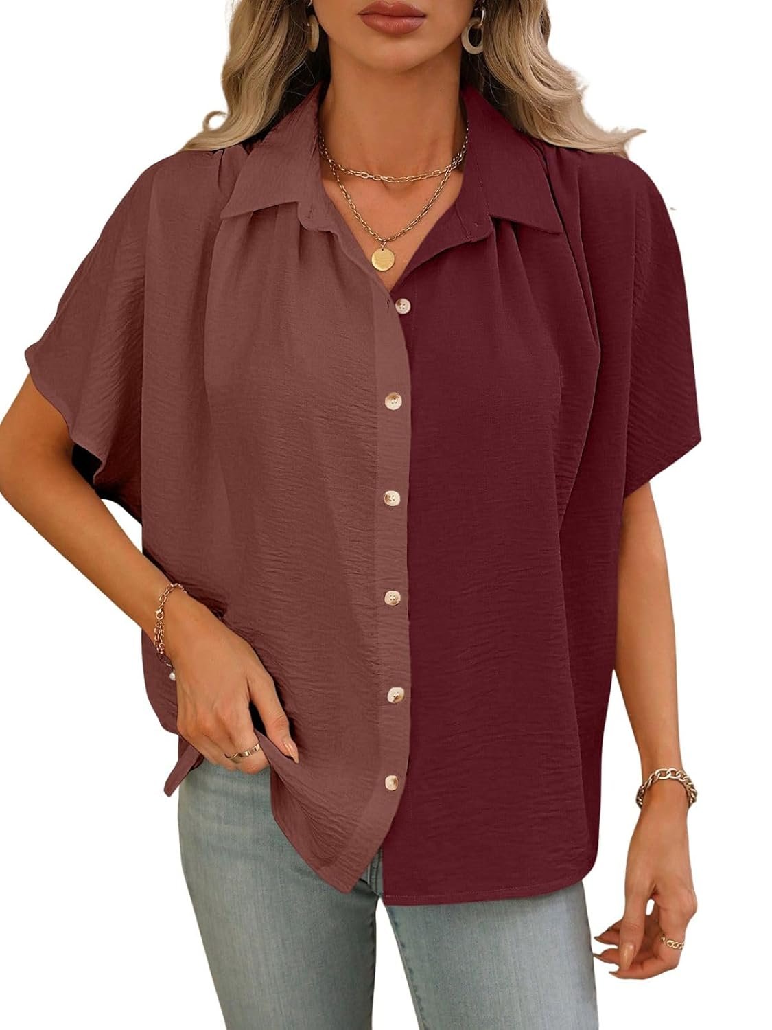 GRECIILOOKS Shirts for Women Korean Style Short Sleeve Oversized Button Down | Plus Size Workwear Top for Office & Casual Wear (Available in Plus Size) Polycotton - Image 6