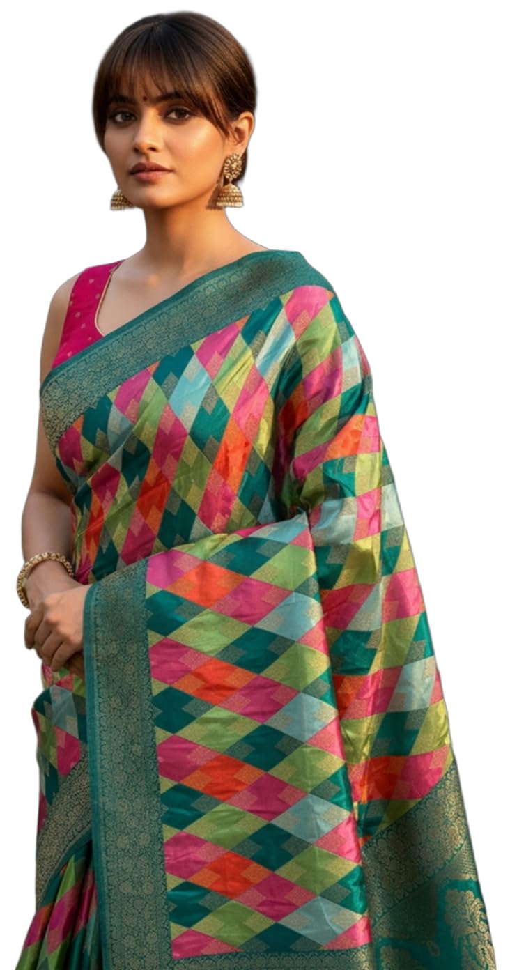Glory Sarees Women's Luxurious Satin Pure Silk Original Saree Position Print Work Banarasi Kanjivaram Style Saree With Blouse Piece(Elegant109_Parent) - Image 11