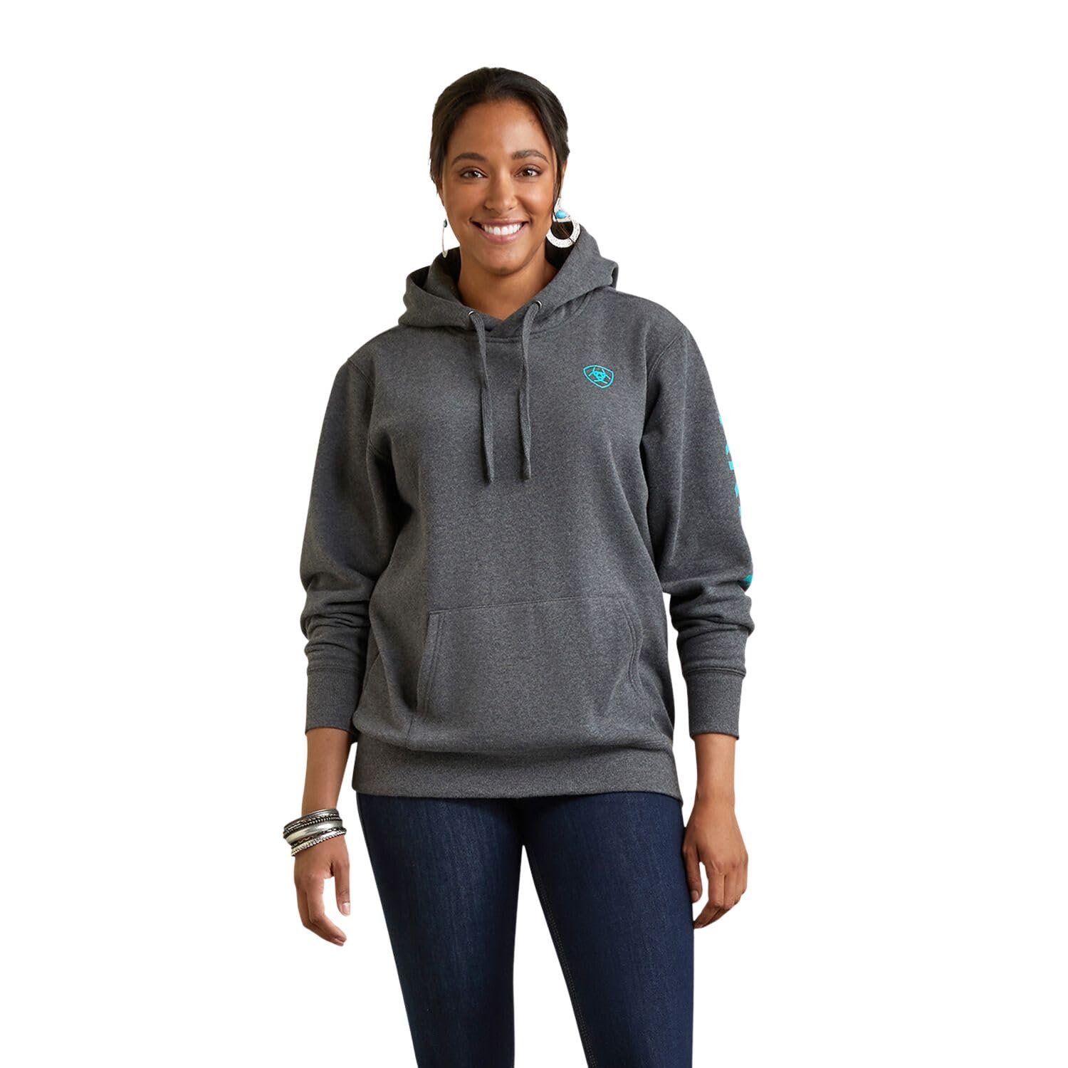 ARIAT Men's WMS Logo Hood Charcoal Heather - Image 14