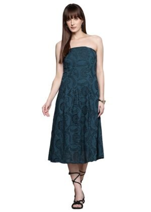 Label RITU KUMAR Navy Fashion Flair Off Shoulder Long Dress