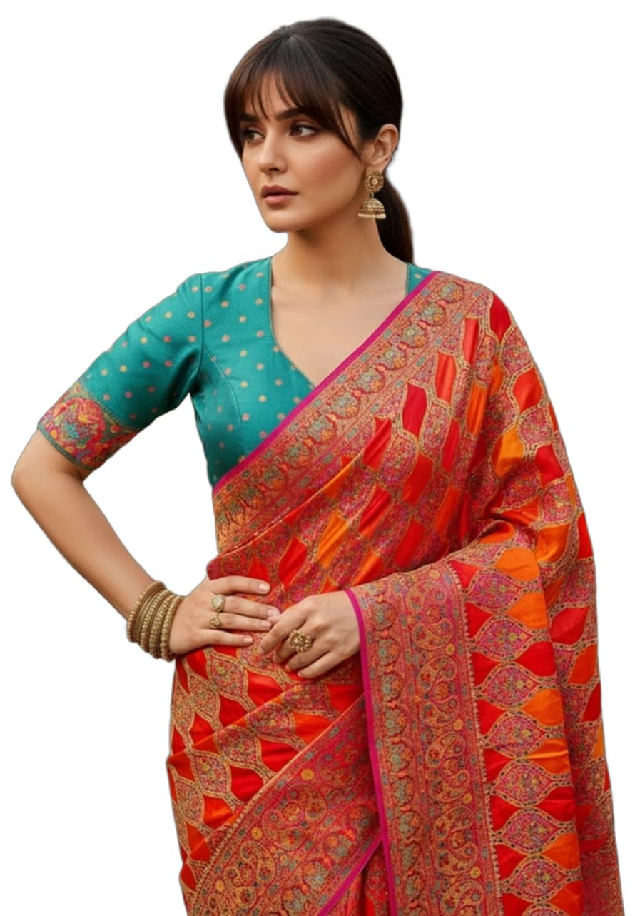 Glory Sarees Women's Luxurious Satin Pure Silk Original Saree Position Print Work Banarasi Kanjivaram Style Saree With Blouse Piece(Elegant109_Parent) - Image 15