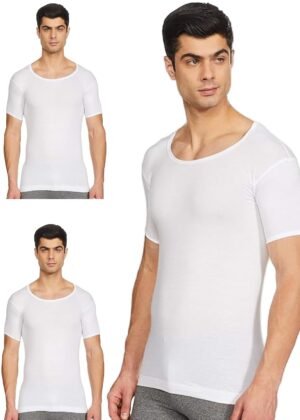 Rupa Jon Half Sleeves Vest for Men, 100% Cotton Material, Round Neck, White, Pack of 3