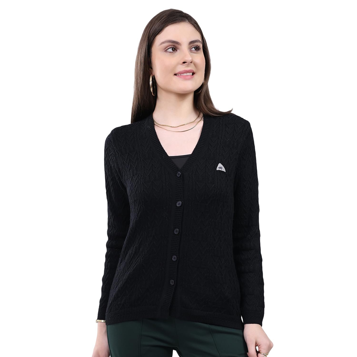 Monte Carlo Womens Regular Fit Self Designed V Neck Button Closure Full Sleeves Winter Cardigan| Warm Woolen Buttoned Sweater for Ladies | Stylish Knitted Cardigan for Women's (Pack of 1) - Image 2