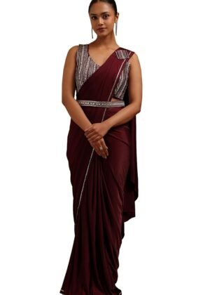 Soch Womens Spandex Solid Ready To Wear Saree