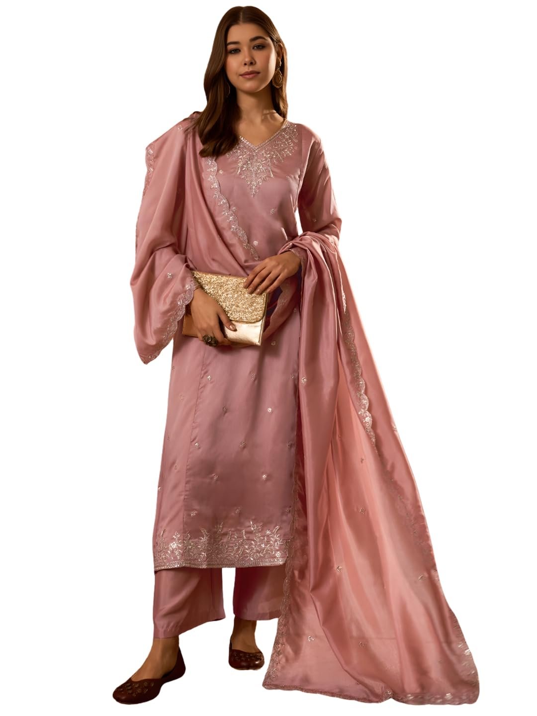 Naixa Women's Vichitra Silk Embroidered A-Line Kurta with Pant and Dupatta Sets (NX-845) - Image 6
