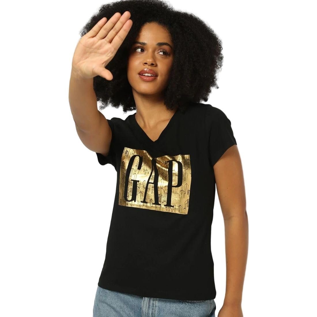 Gap Women's Slim Fit Solid Short Sleeved V-Neck T-Shirt - Image 2