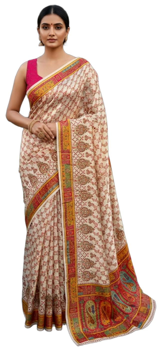 Glory Sarees Women's Luxurious Satin Pure Silk Original Saree Position Print Work Banarasi Kanjivaram Style Saree With Blouse Piece(Elegant109_Parent) - Image 7