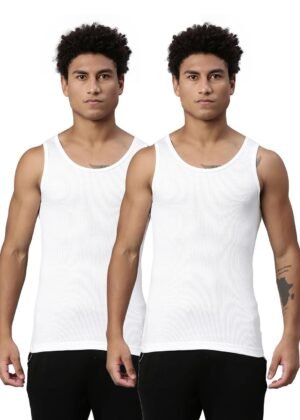 Levi's 013 Men's Rib Pure Cotton Solid Vest - Crew-Neck, Sleeveless Side Branding, Snug fit with Easy Tucked (Pack of 2)