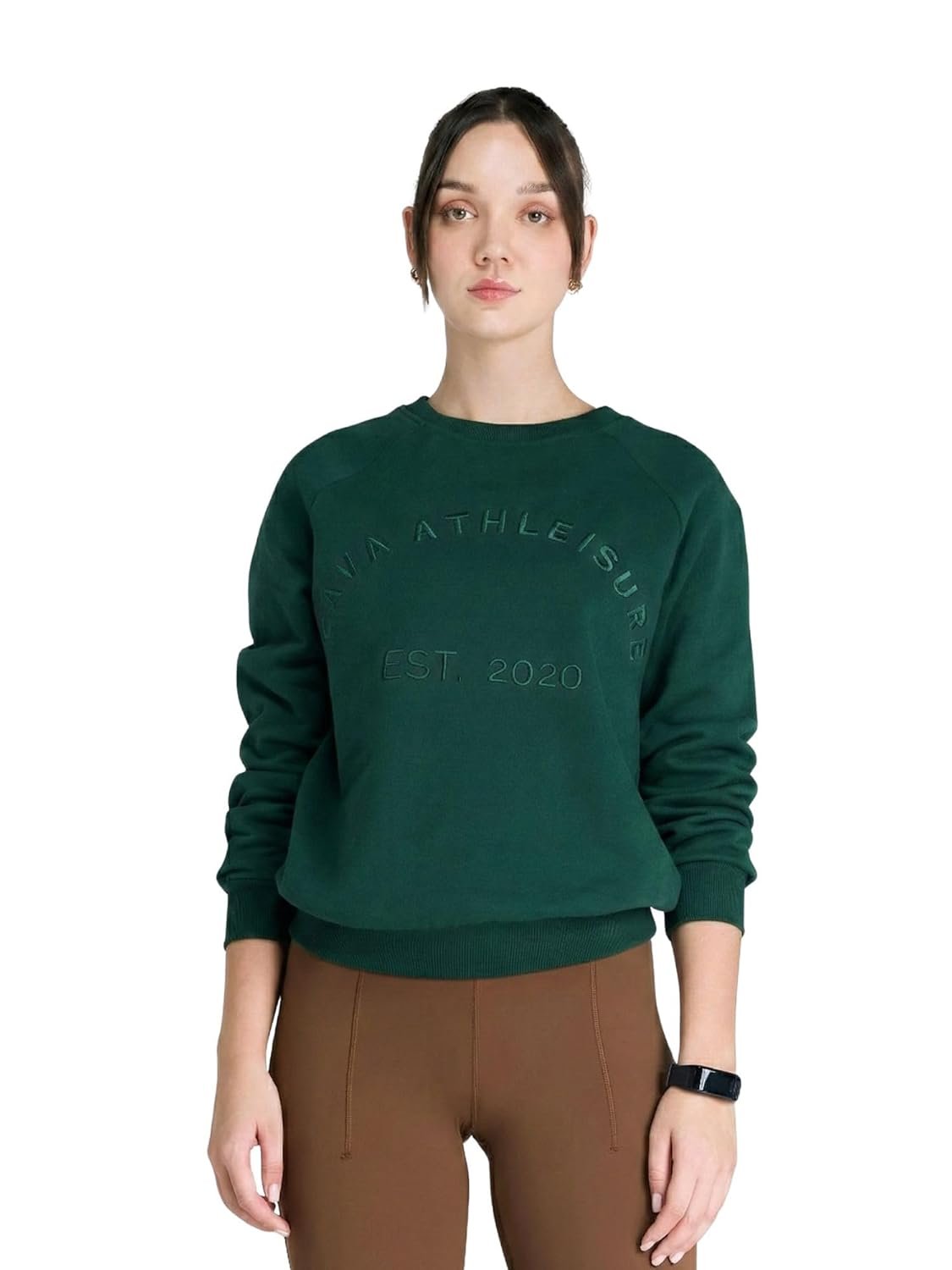 CAVA Essential Sweatshirt for Women | Brushed Fleece, Round Neck, Full Sleeves, Ribbed Cuffs, Embroidery Detail | Cozy Loungewear & Travelwear - Image 2