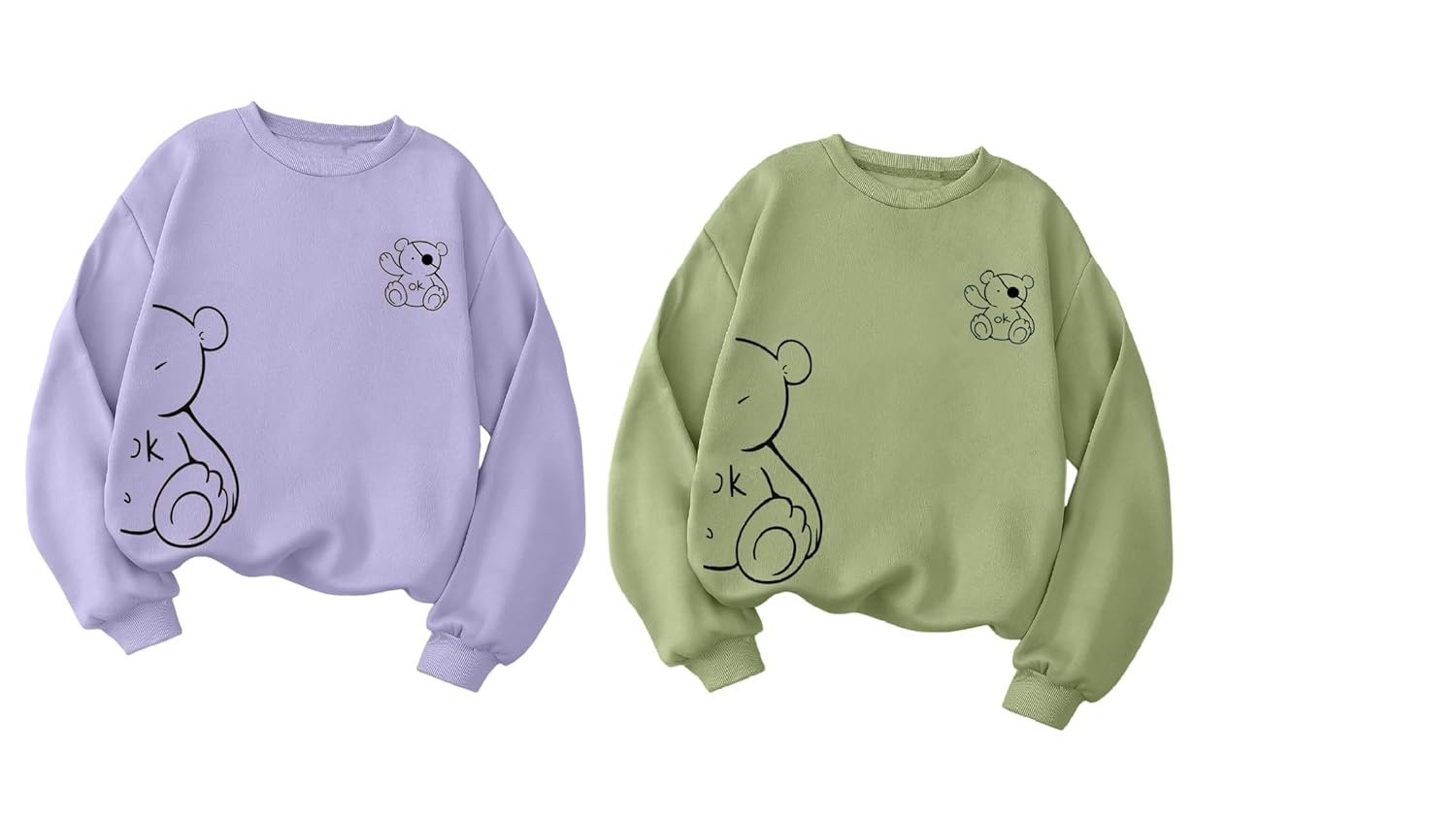TAGAS Women's Bear Graphic Round Neck Sweatshirt|Trendy Oversized Pullover Sweatshirts|Soft Fleece Pullover Winterwear - Image 2
