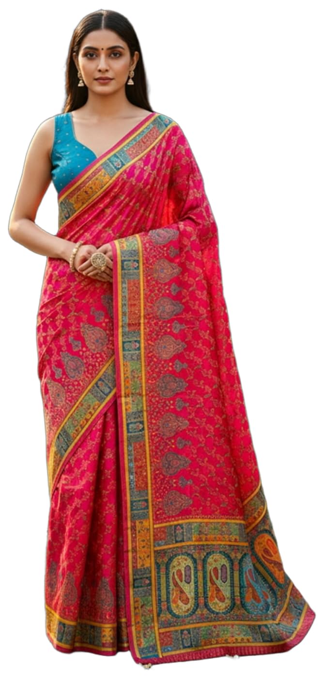Glory Sarees Women's Luxurious Satin Pure Silk Original Saree Position Print Work Banarasi Kanjivaram Style Saree With Blouse Piece(Elegant109_Parent) - Image 6