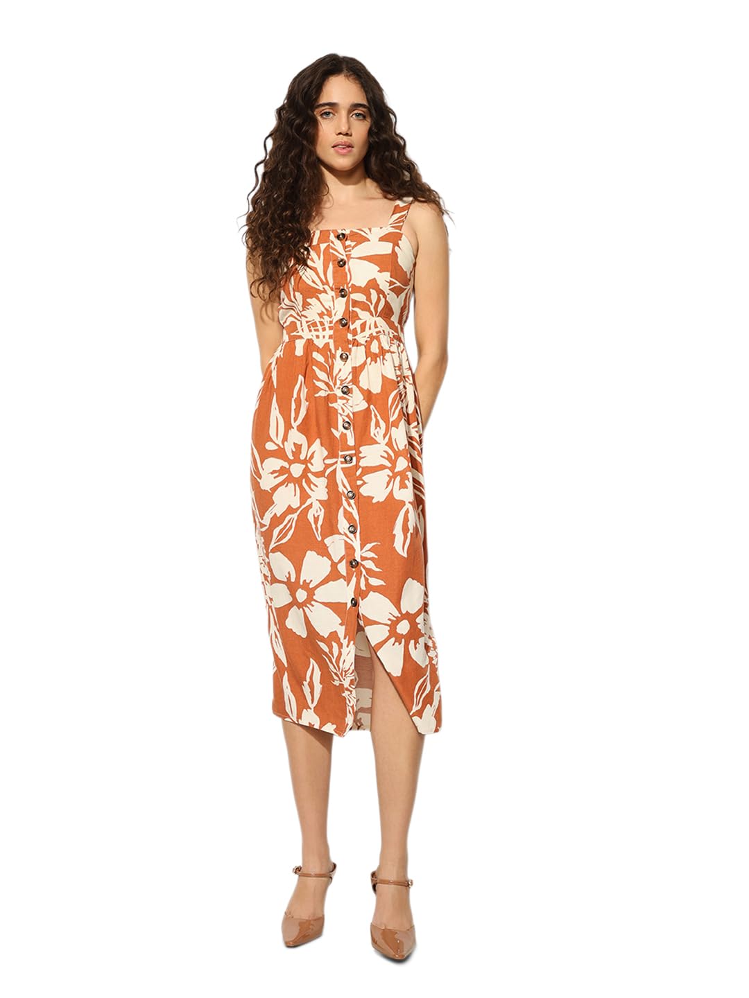 ONLY Women’s Floral Print Fit & Flare Midi Dress