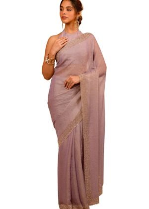 Soch Womens Light Lavender Georgette Floral Print Saree With Stone Work