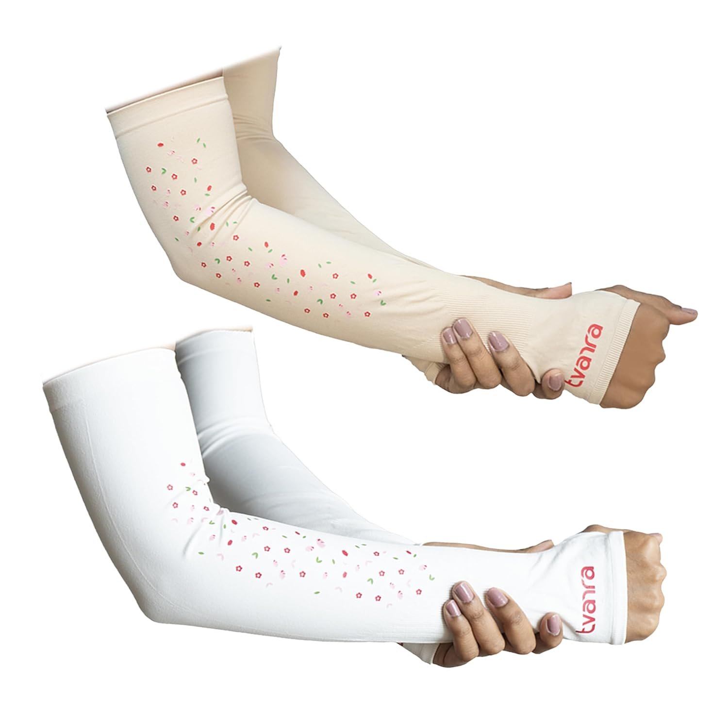 Anti-Tan Fingerless Arm Sleeves for Women|UV Protection Hand Cover Sleeves for Bike Riding, Running & Outdoor Use,Dust & Summer Protection Arm Sleeves for Girls (Petals Design)