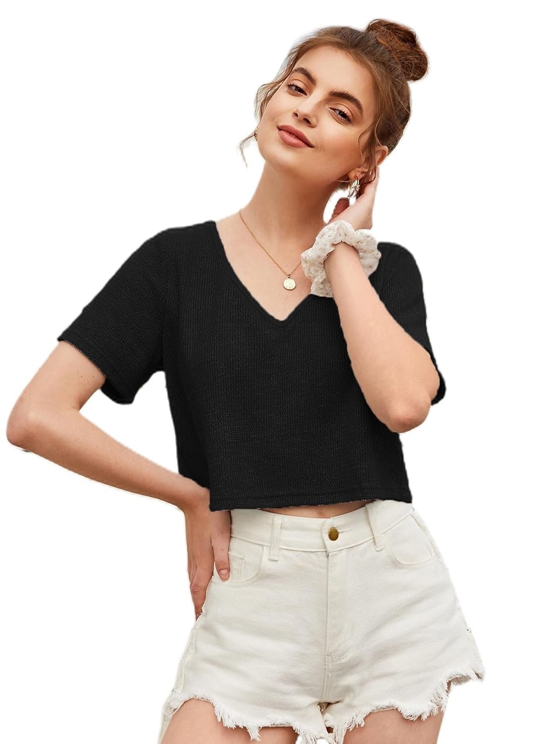 Womens Fashion Crop Tops Summer Winter Baisc V Neck Casual Short Sleeve Crop Tops for Women | Women Fashion - Image 3