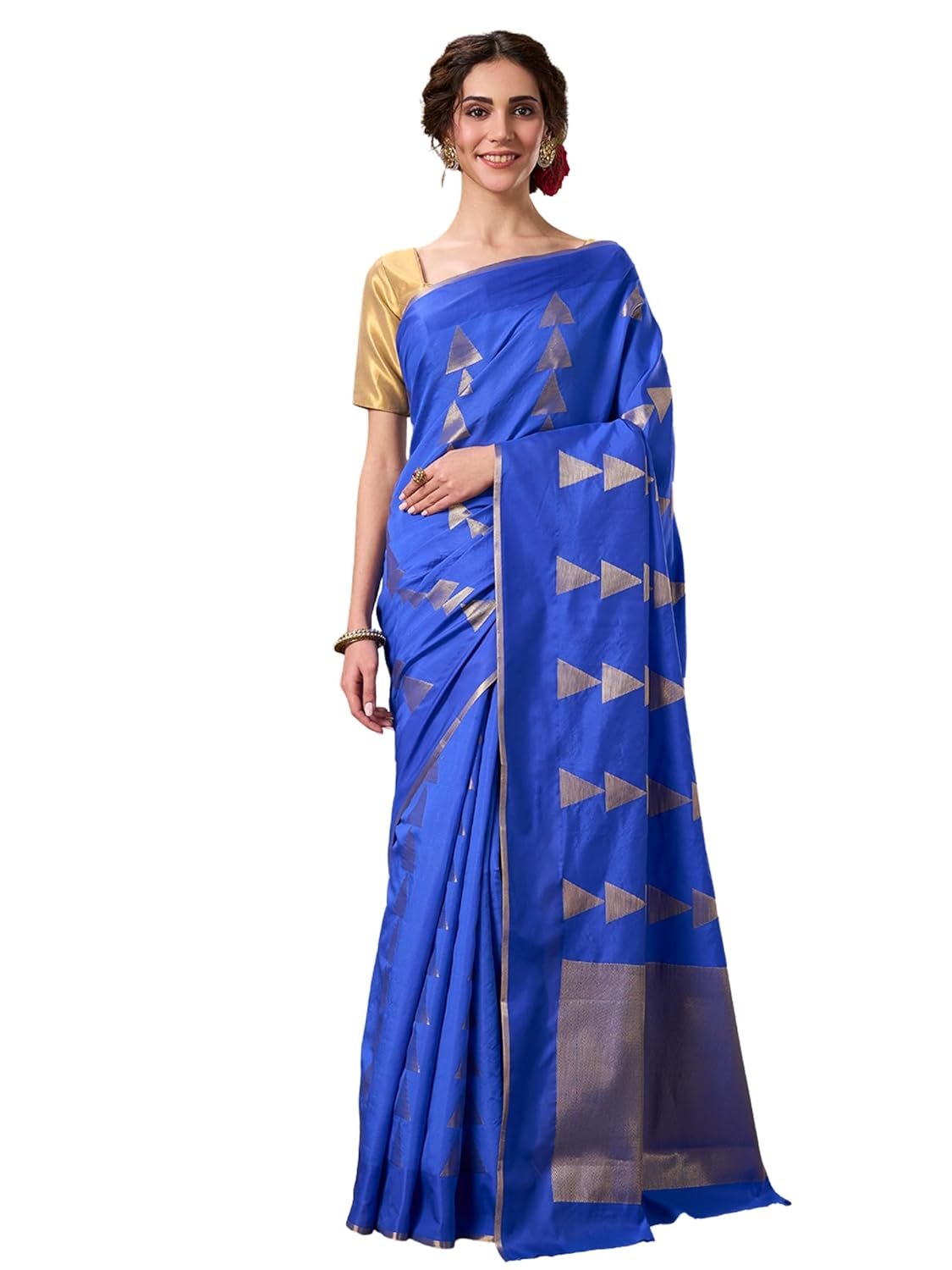 PAROKSH Women's Handloom Banarasi Saree with Unstitched Blouse Piece Kora Tissue Woven Red dot Golden Saree with Zari Pallu - Image 2