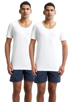 Jockey 8817 Men's Super Combed Cotton Round Neck Half Sleeved Vest with Extended Length for Easy Tuck (Pack of 2)