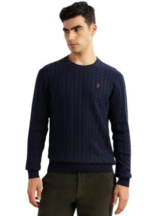 Thomas Scott Men's | Regular Fit | Long Sleeves | Round Neck | Self Design | 100% Cotton | Knitted | Pullover | Sweater