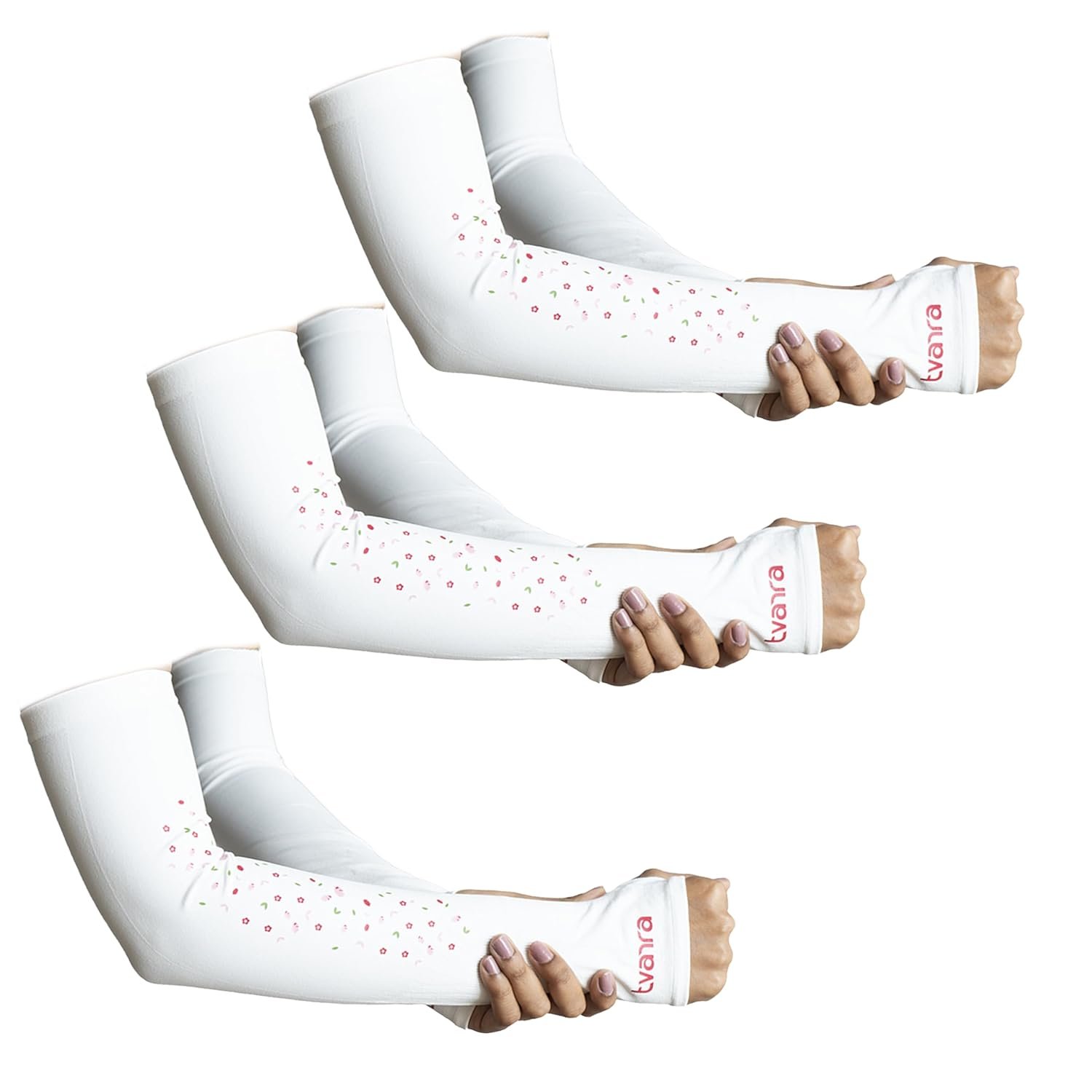 Anti-Tan Fingerless Arm Sleeves for Women|UV Protection Hand Cover Sleeves for Bike Riding, Running & Outdoor Use,Dust & Summer Protection Arm Sleeves for Girls (Petals Design) - Image 3