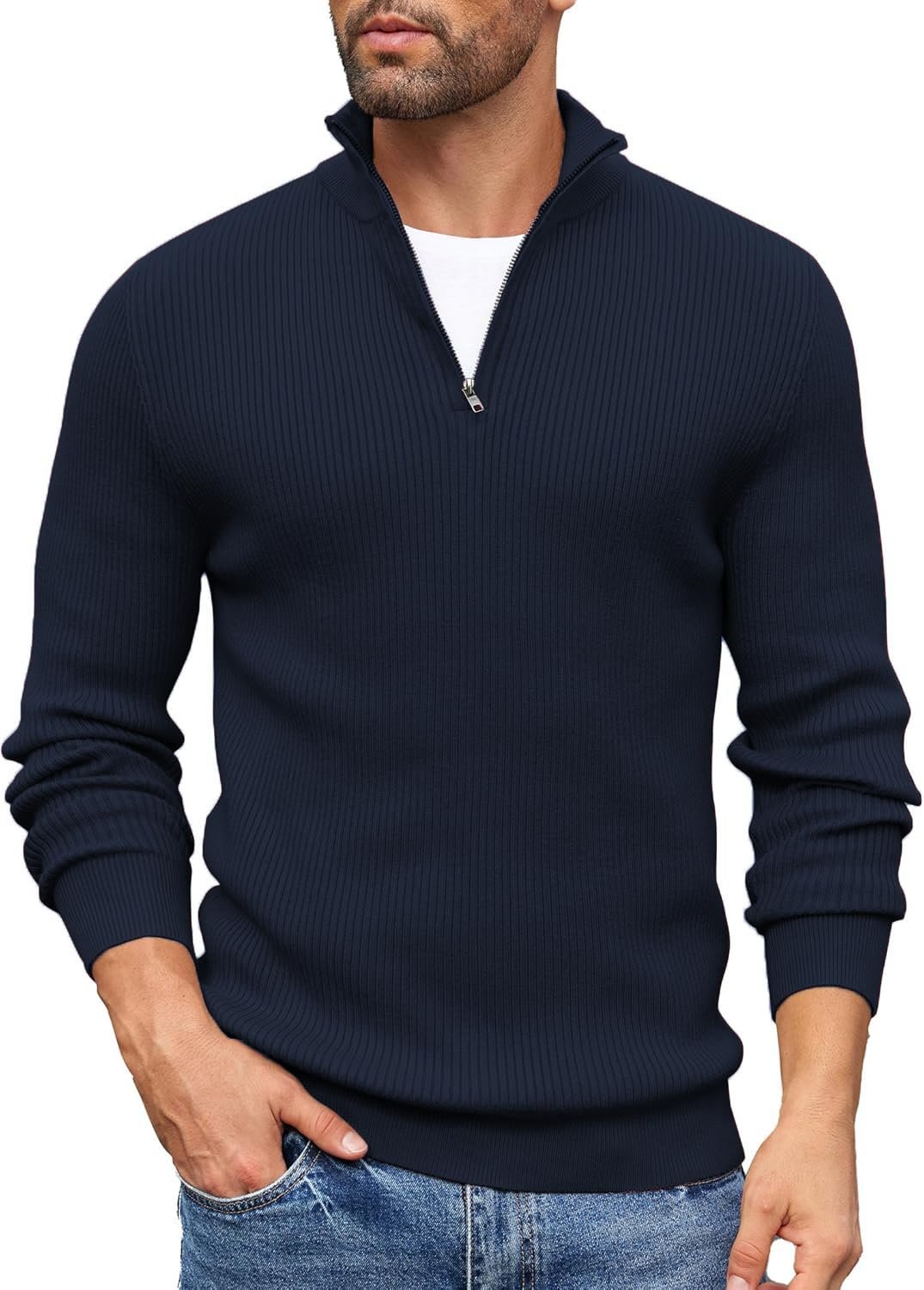 DENIMHOLIC Men High Neck Zipper Full Sleeve Cotton Knitted Winter Sweater for Man - Image 2