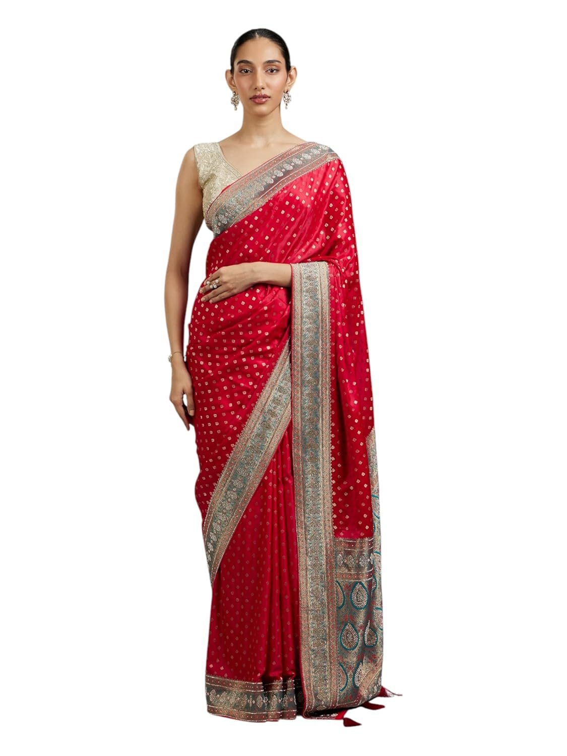 MOHEY Women's Art Silk Stone Work|Weave Saree with Blouse Piece