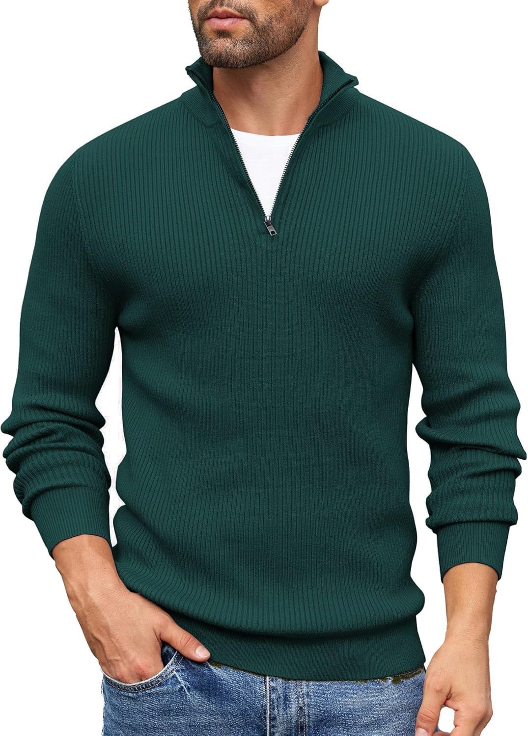 DENIMHOLIC Men High Neck Zipper Full Sleeve Cotton Knitted Winter Sweater for Man - Image 3