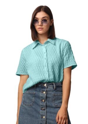 Woman Bricks Wool Button Down Shirt Short Sleeve Collared Button Up Summer & Winter Tops