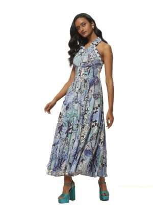 Label RITU KUMAR Blue Floral Print Halter Dress