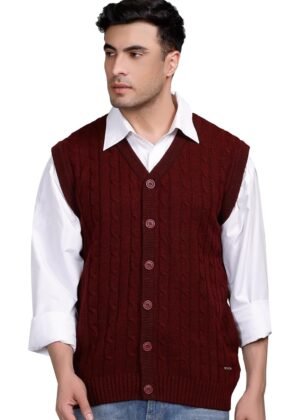 V Neck Cardigans for Men - Woolen Sleeveless Sweater for Man Winter Wear