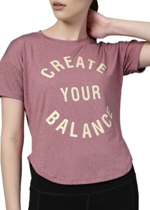 CHKOKKO Womens Stylish Activewear Quick Dry Lightweight Breathable Printed Round Neck Half Sleeve Regular Fit Gym T Shirt for Sports Yoga and Training