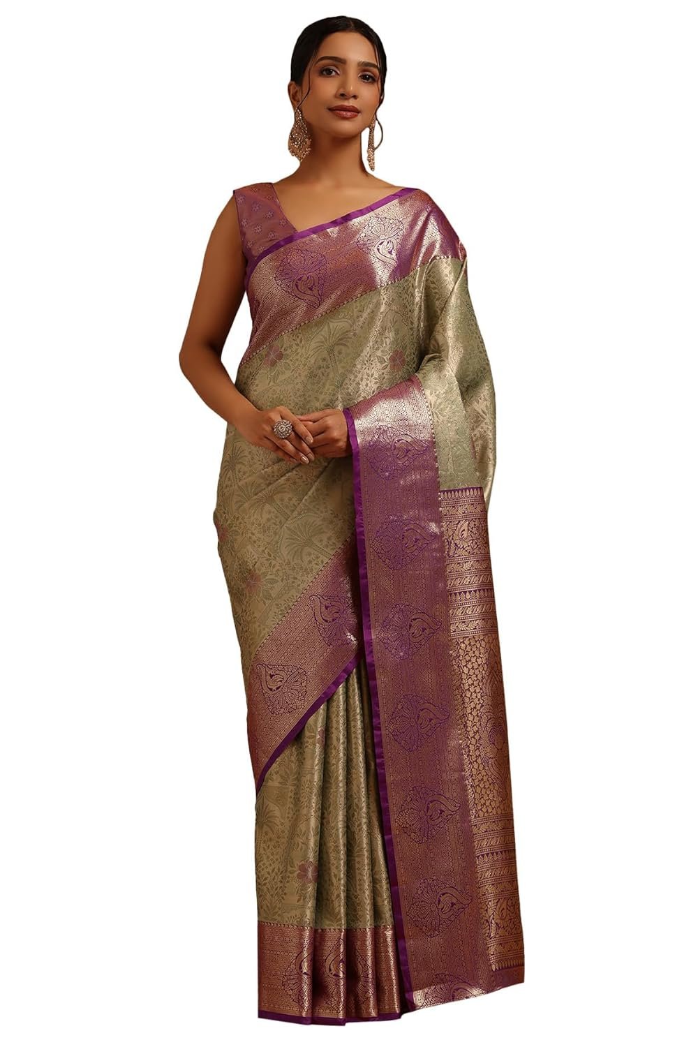 Soch Womens Silk Blend Botanical Zari Woven Saree