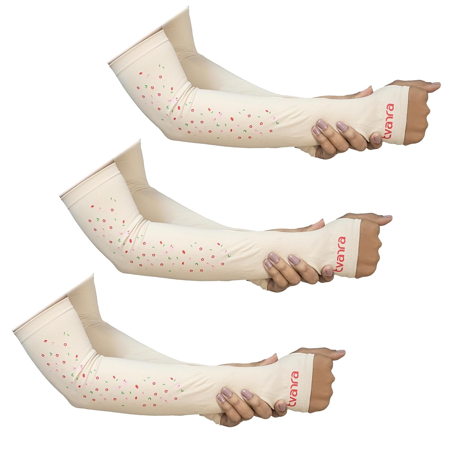 Anti-Tan Fingerless Arm Sleeves for Women|UV Protection Hand Cover Sleeves for Bike Riding, Running & Outdoor Use,Dust & Summer Protection Arm Sleeves for Girls (Petals Design) - Image 2