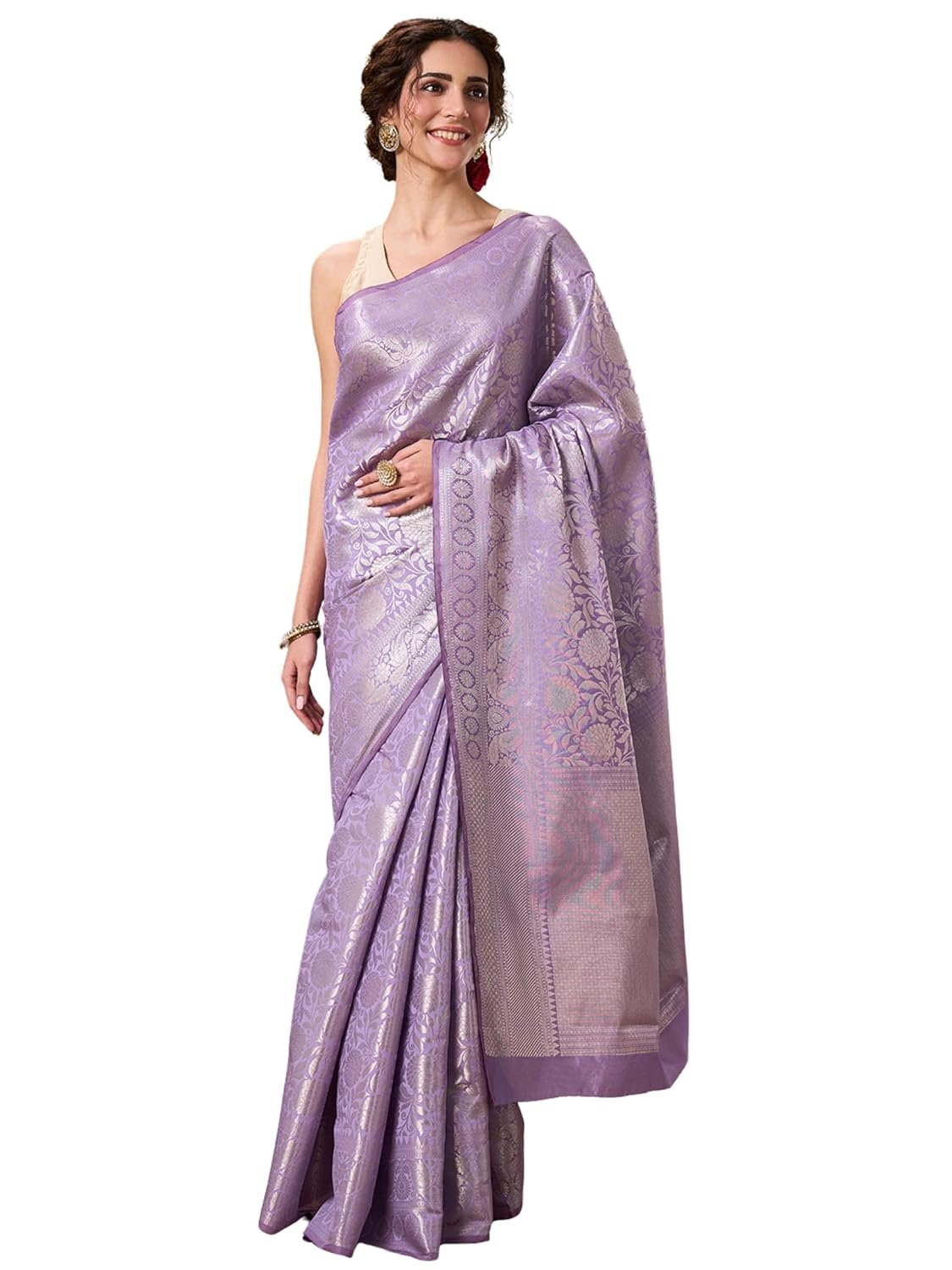 PAROKSH Women's Handloom Banarasi Saree with Unstitched Blouse Piece Kora Tissue Woven Red dot Golden Saree with Zari Pallu - Image 10