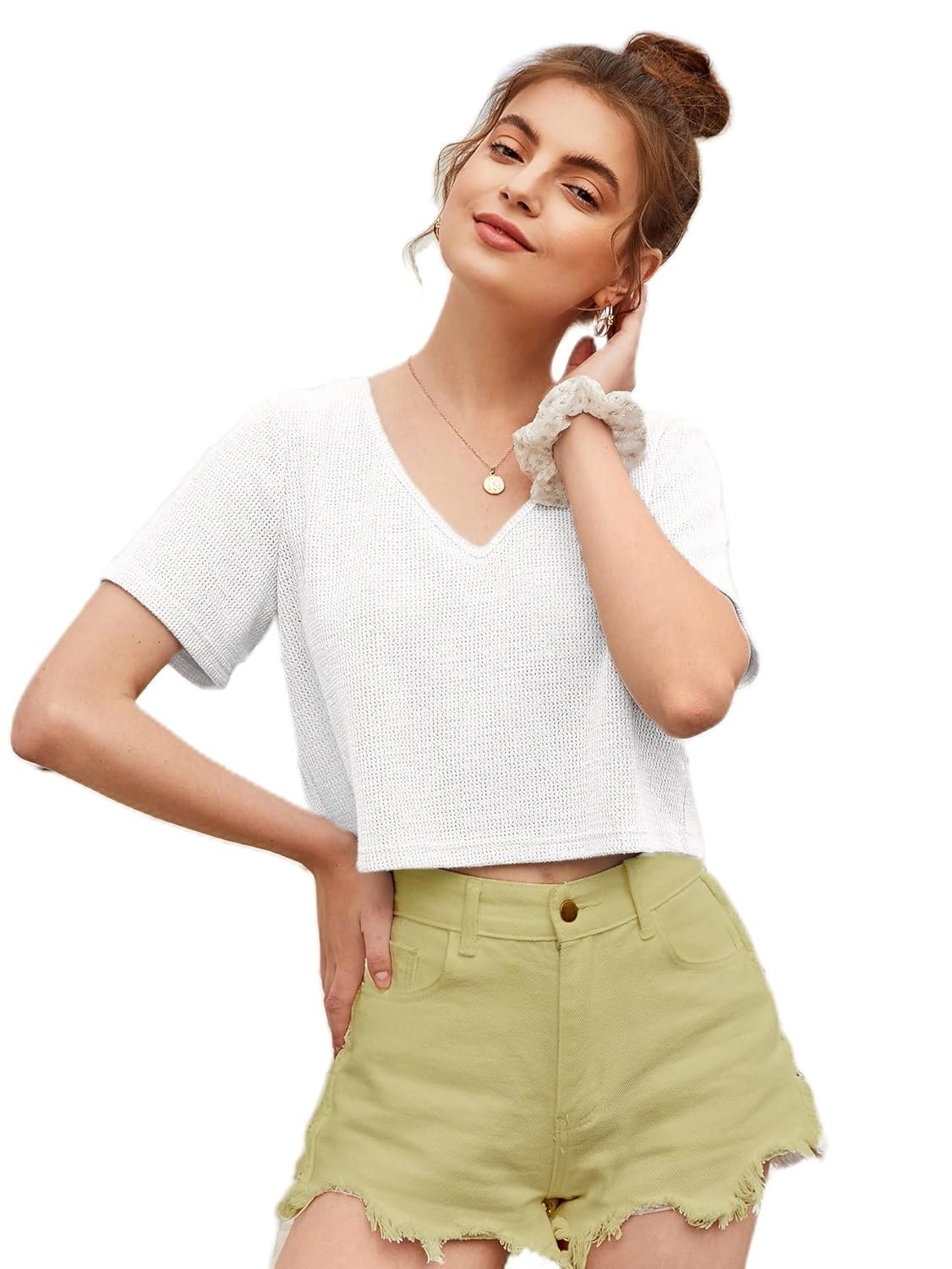 Womens Fashion Crop Tops Summer Winter Baisc V Neck Casual Short Sleeve Crop Tops for Women | Women Fashion