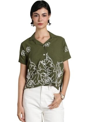 Women's Casual Floral Print Short Sleeve Shirt – Soft Rayon Blend, Button Down, Summer & Office Wear