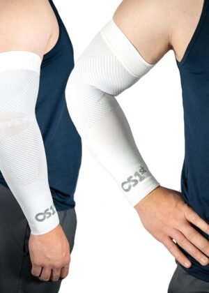 OS1st AS6 Performance Arm Sleeve (Two Sleeves) Supports The Elbow and arm, Reduces Muscle Fatigue and Protects from Sun Damage and Inclement Weather (Large, White)