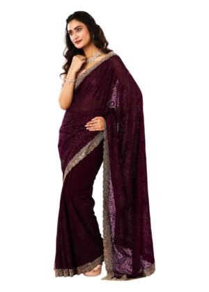 MOHEY Women's Georgette Embroidery|Stone Work Saree with Blouse Piece