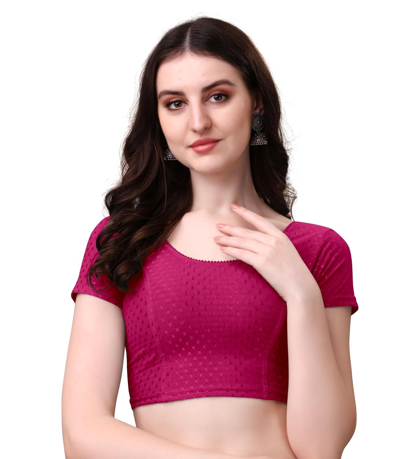 Women's Cotton Stretchable Saree Blouse – Round Neck, Short Sleeves, Readymade Slim Fit Blouse for Women - Image 10