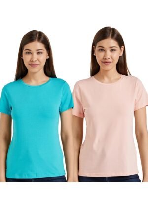 Amazon Brand - Symbol Women Cotton Stretch Regular Fit Round Neck Half Sleeve T-Shirt | Pack of 2 (Available in Plus Sizes)