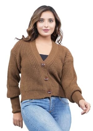 FEVERFEW Stylish Vneck Sweater | Women's Knitted Sweater | Self Design | Casual Wool | Sweaters for Ladies | Cardigans Sweaters