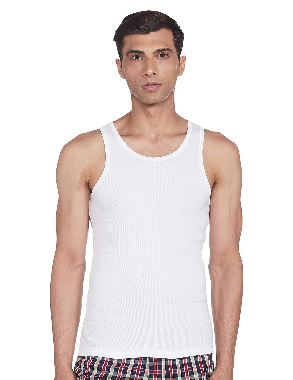 Van Heusen Men's White Cotton Vest – Pack of 1 |100% Combed Cotton for extra softness | Moisture‑Wicking, Stay‑Fresh Tech, Label‑Free Comfort | Breathable | Ribbed Fabric |Doesn't lose shape |Regular Fit Sleeveless Innerwear Style | 10073