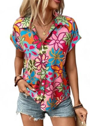 Gufrina Shirt for Women Stylish Western|Shirt Type top|Short Sleeve|Fabric Rayon| Collar Neck |Bright Floral Print|Casual Regular fit