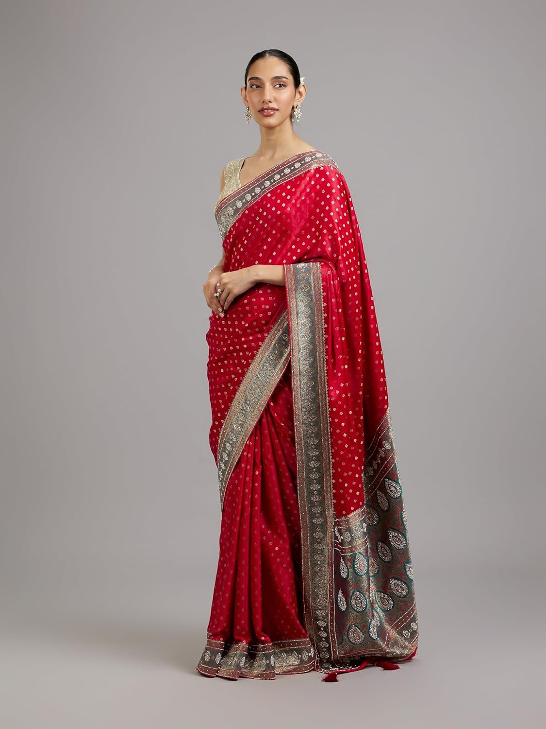 MOHEY Women's Art Silk Stone Work|Weave Saree with Blouse Piece - Image 3