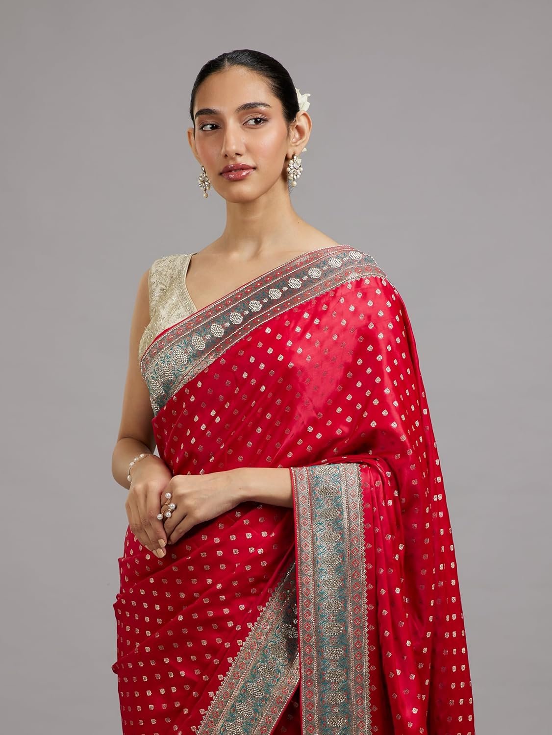 MOHEY Women's Art Silk Stone Work|Weave Saree with Blouse Piece - Image 2