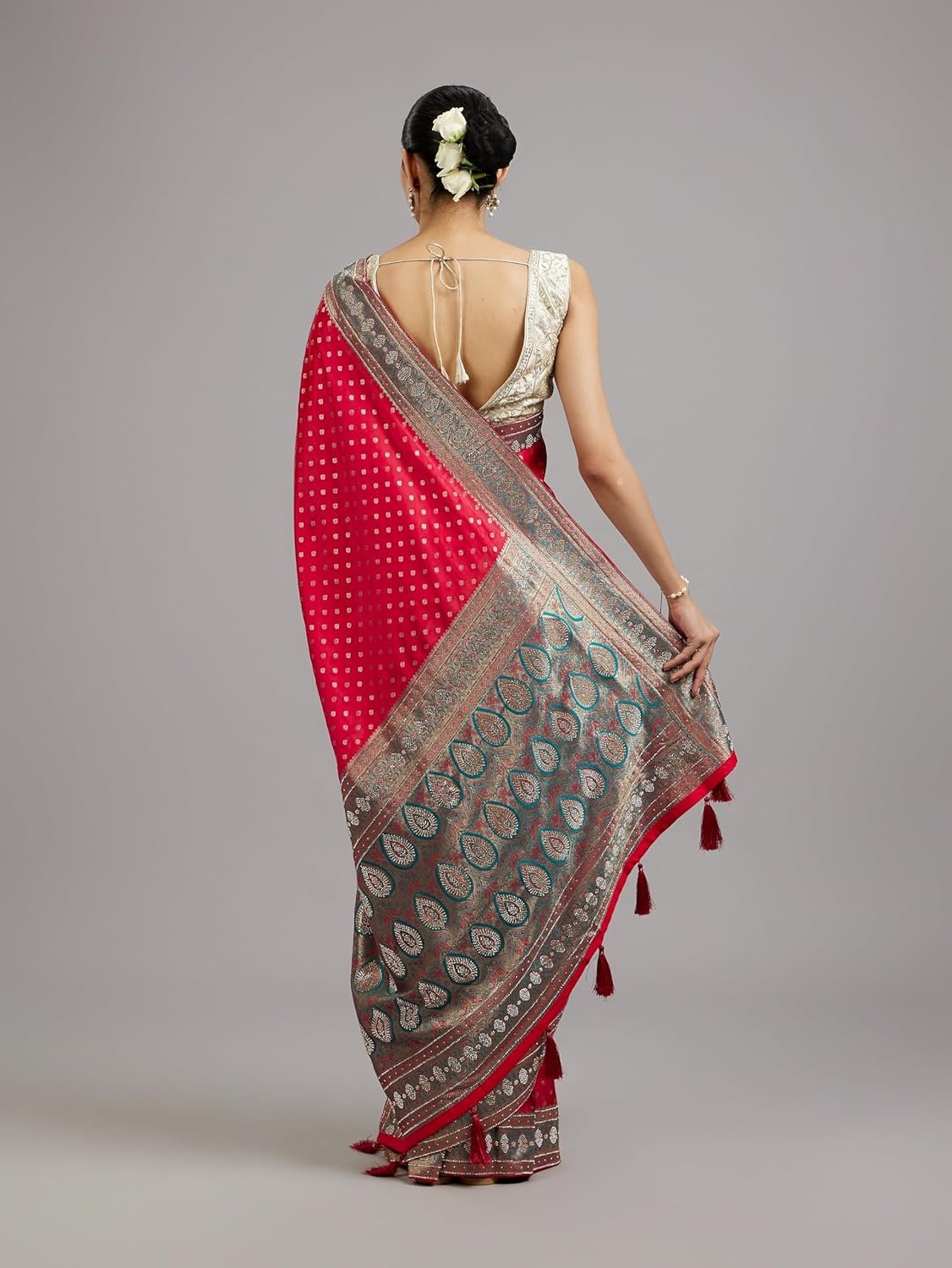 MOHEY Women's Art Silk Stone Work|Weave Saree with Blouse Piece - Image 5