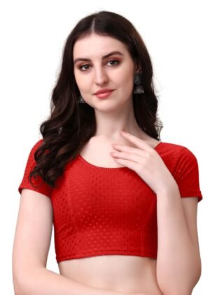 Women's Round Neck Dobby Cotton Stretchable Short Sleeve Readymade Saree Blouse